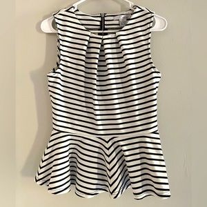 WD.NY Black and White Striped Peplum Sleeveless Top